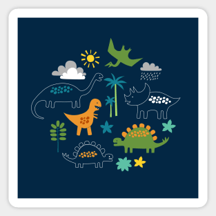 Dinosaur Land - Cute Dino pattern on Navy Sticker